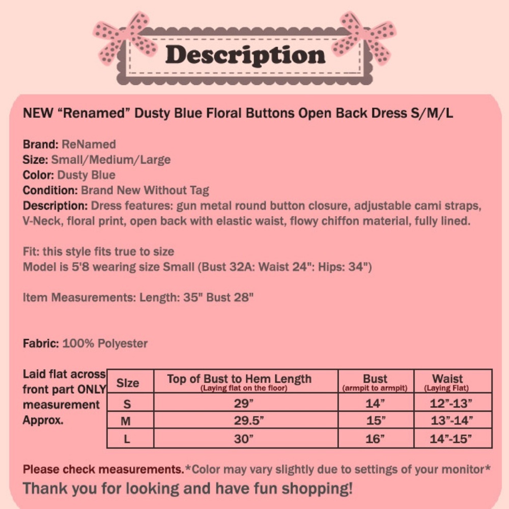 Last☝️ Blue Floral Open Back Button Babydoll Dress - Picture 7 of 7